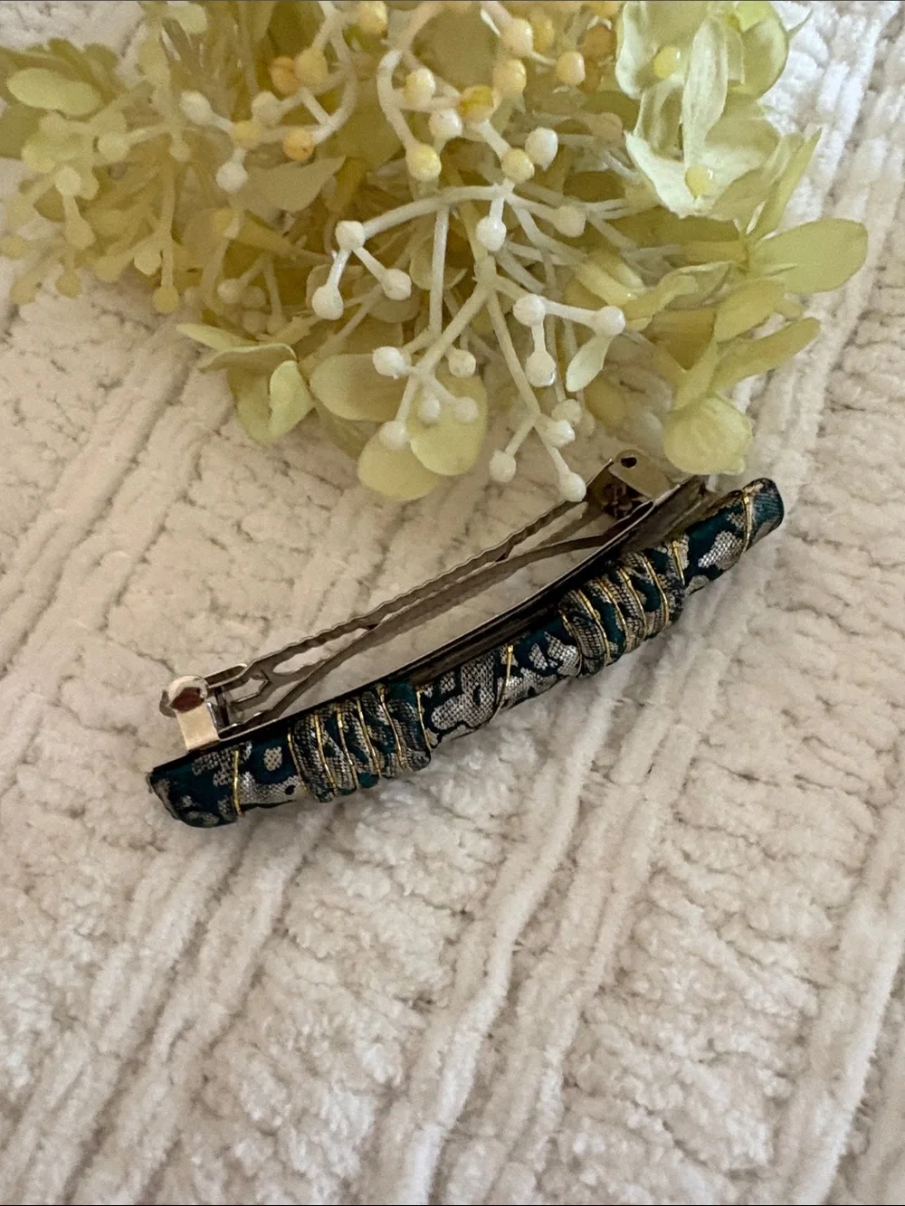 Black and Gold and Green Cloth Barrette